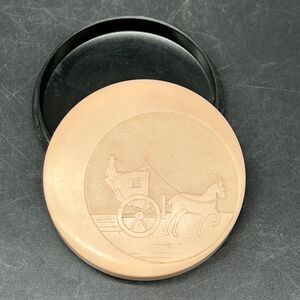 Vintage Beige & Black Nor Loc Plastic Screw On Powder Compact